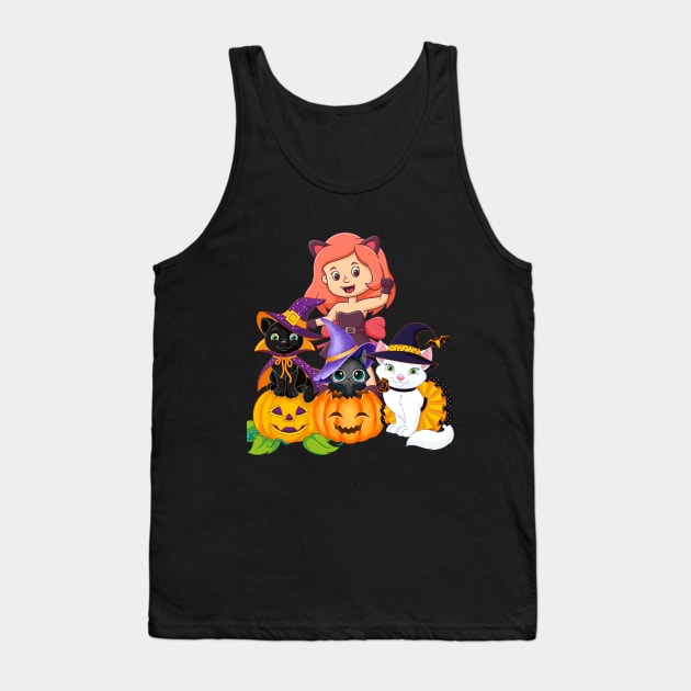 funny witch and her cats enjoy in halloween Tank Top by funnyd